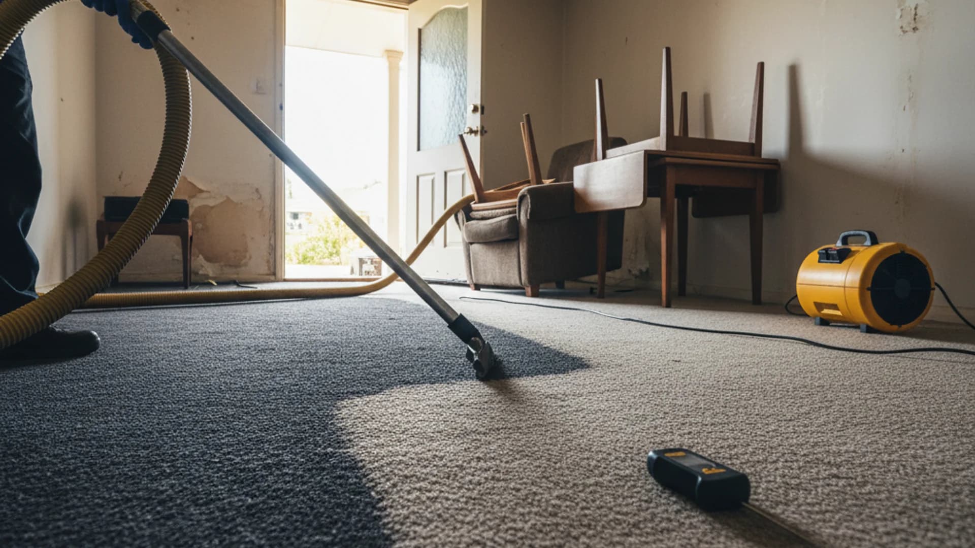 Carpet water damage extraction and restoration