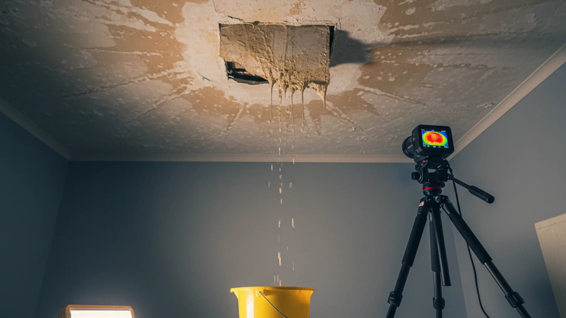 Ceiling water damage assessment and restoration