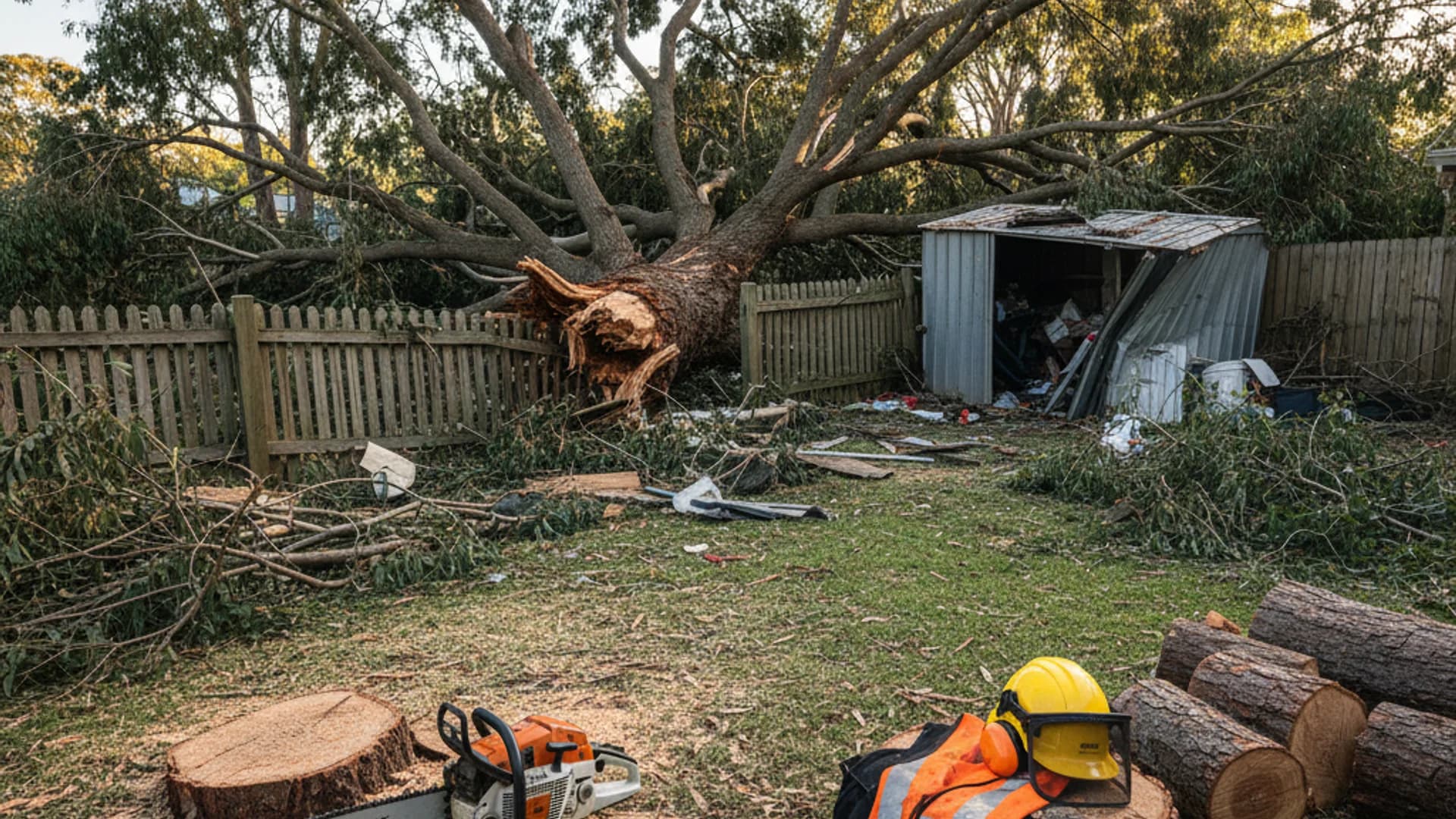 Fallen tree damage cleanup and arborist services