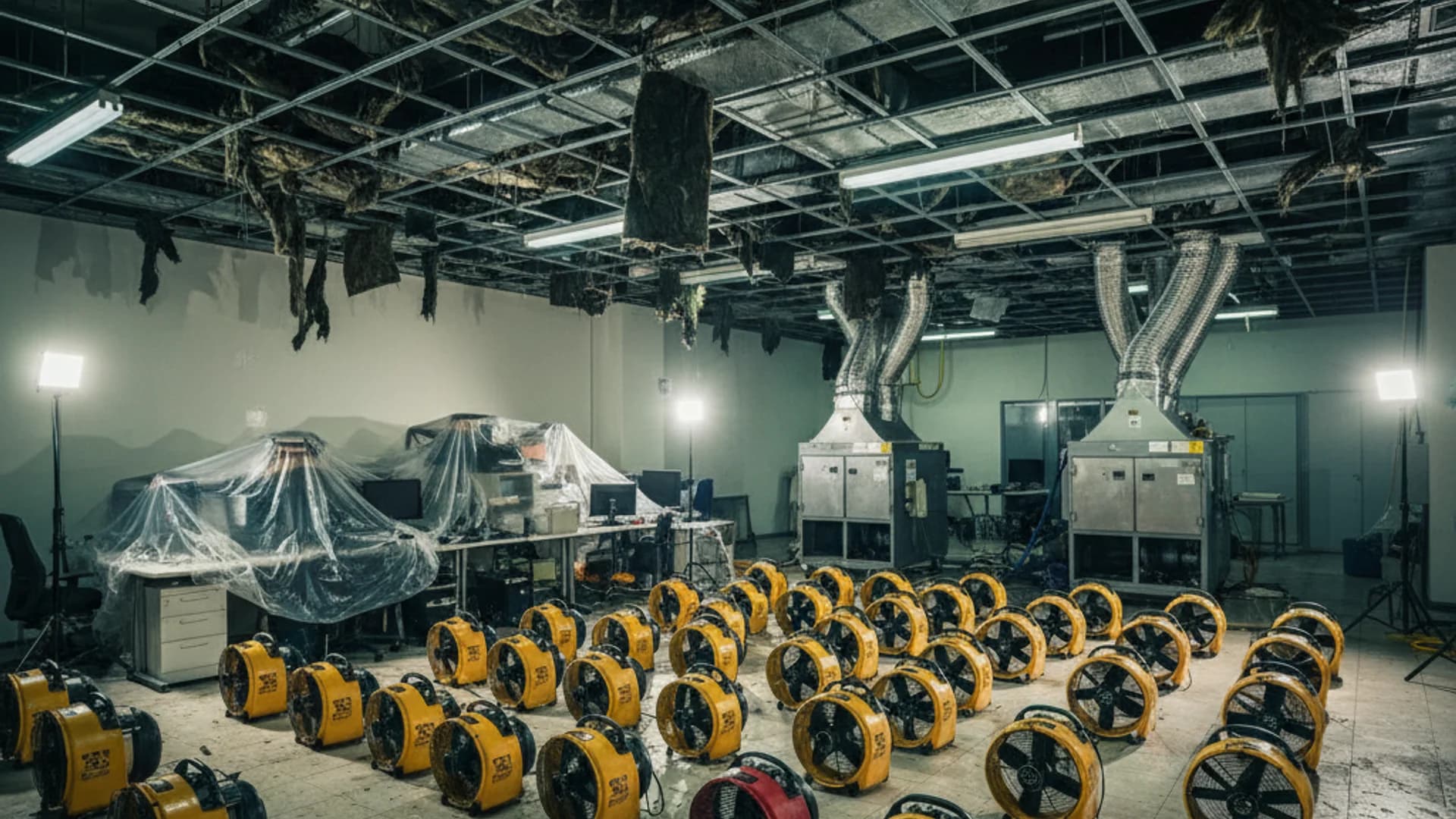 Commercial water damage restoration operation